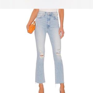 MOTHER Light Blue Ripped Straight Leg Jeans rider ankle fray jeans